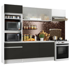 Armário de Cozinha Completa 240cm Branco/Preto/Branco Topazio Madesa 01