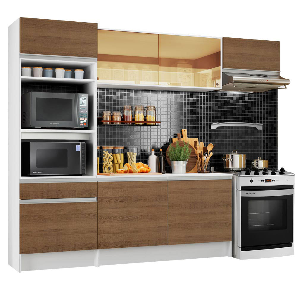 Armário de Cozinha Completa 240cm Branco/Rustic Diamante Madesa 02