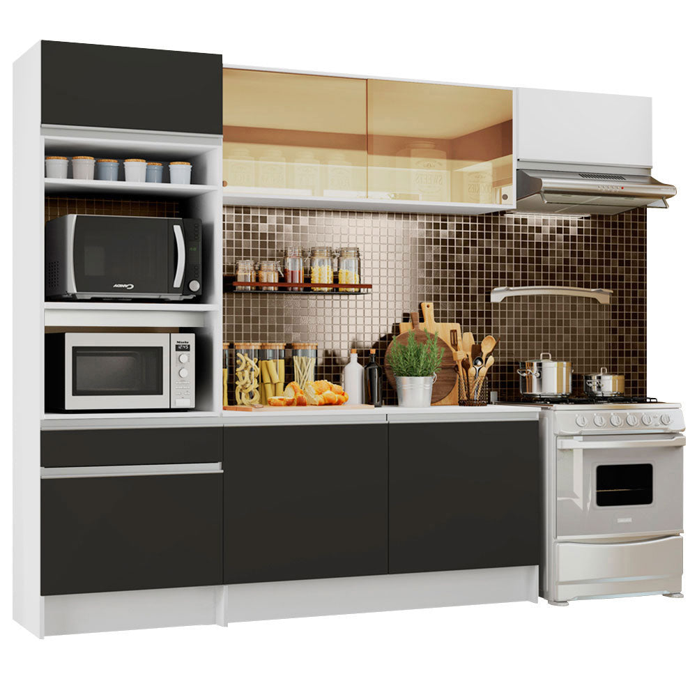 Armário de Cozinha Completa 240cm Branco/Preto/Branco Diamante Madesa 02