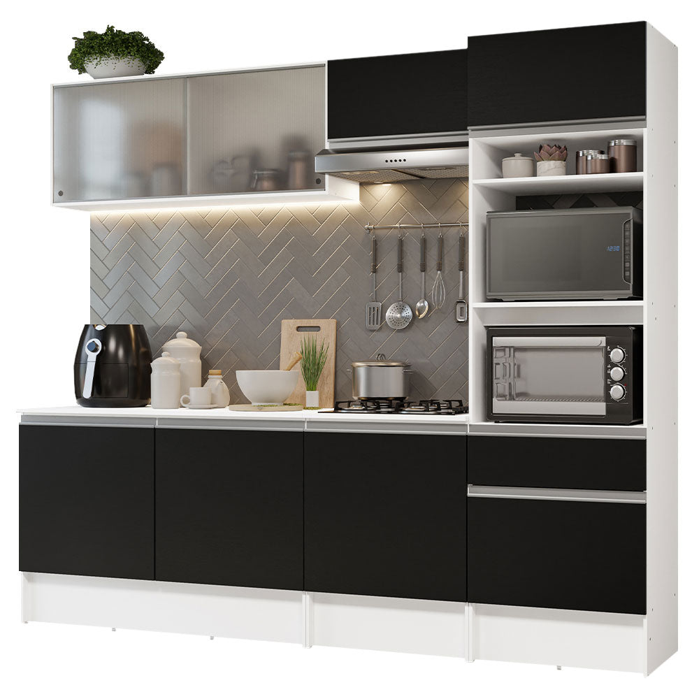 Armário de Cozinha Completa 240cm Branco/Preto Topazio Madesa 05