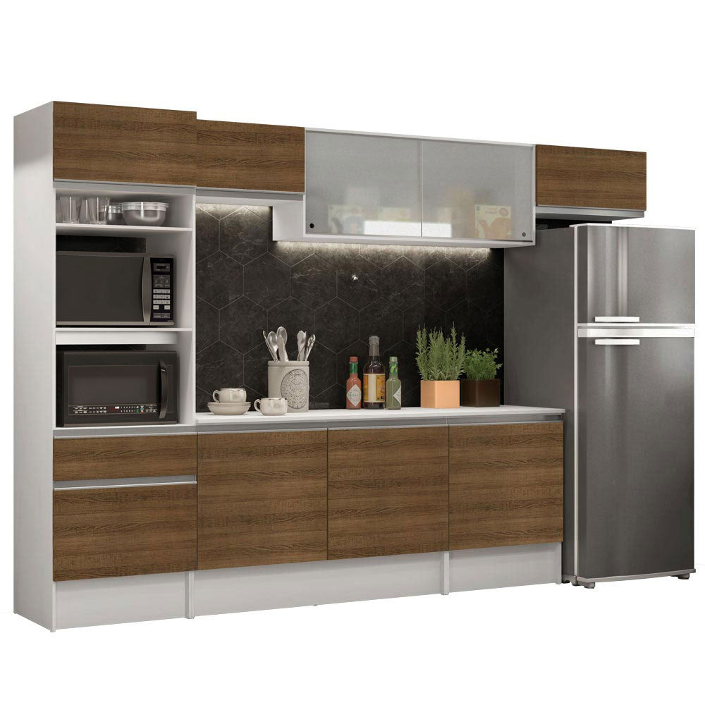 Armário de Cozinha Completa 300cm Branco/Rustic Topazio Madesa 01