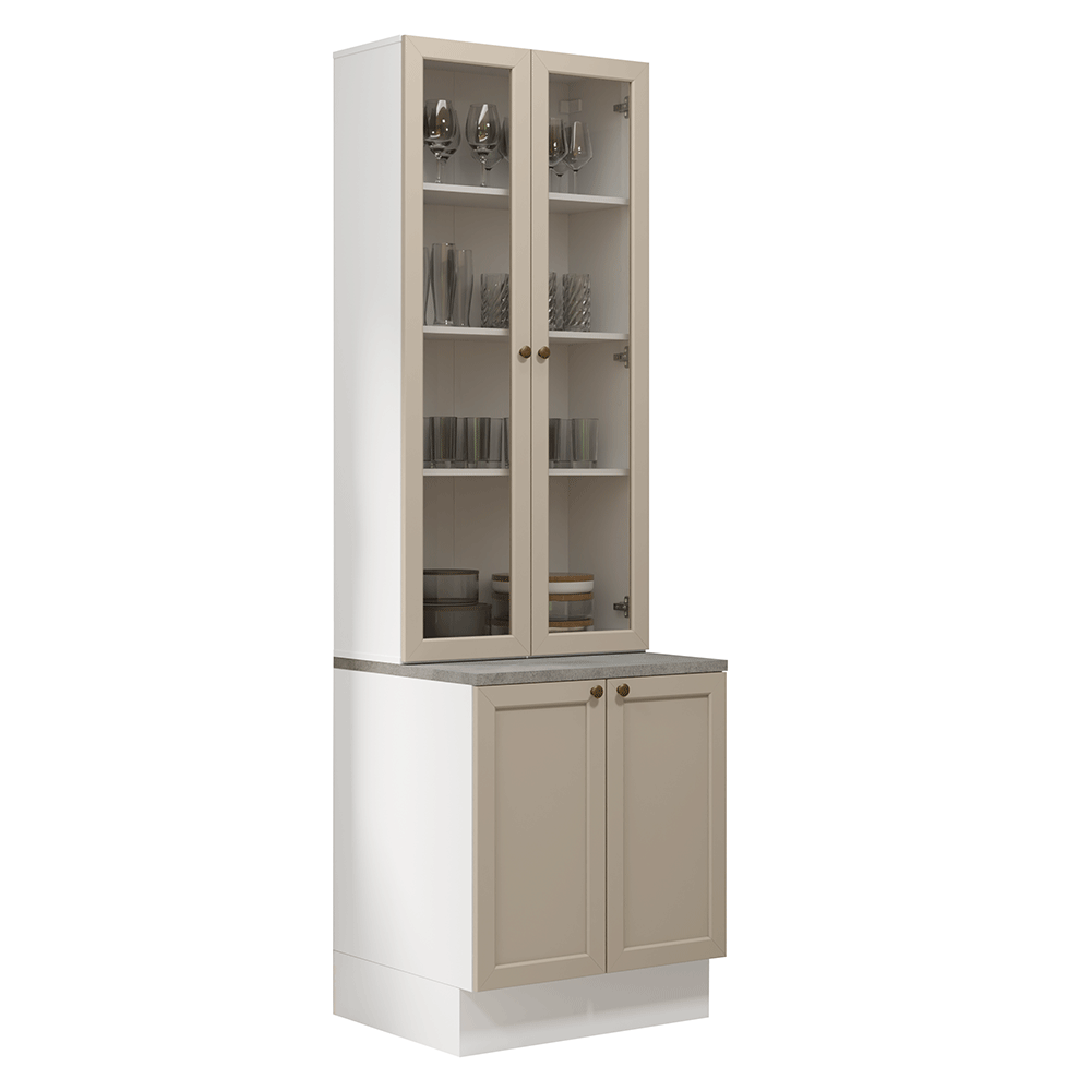 Kit Balcão + Cristaleira 70 cm Branco/Crema Vik Madesa 01