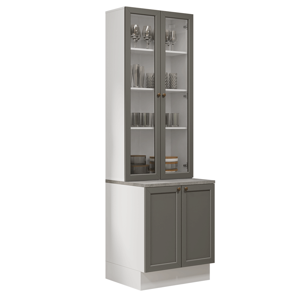 Kit Balcão + Cristaleira 70 cm Branco/Cinza Vik Madesa 01