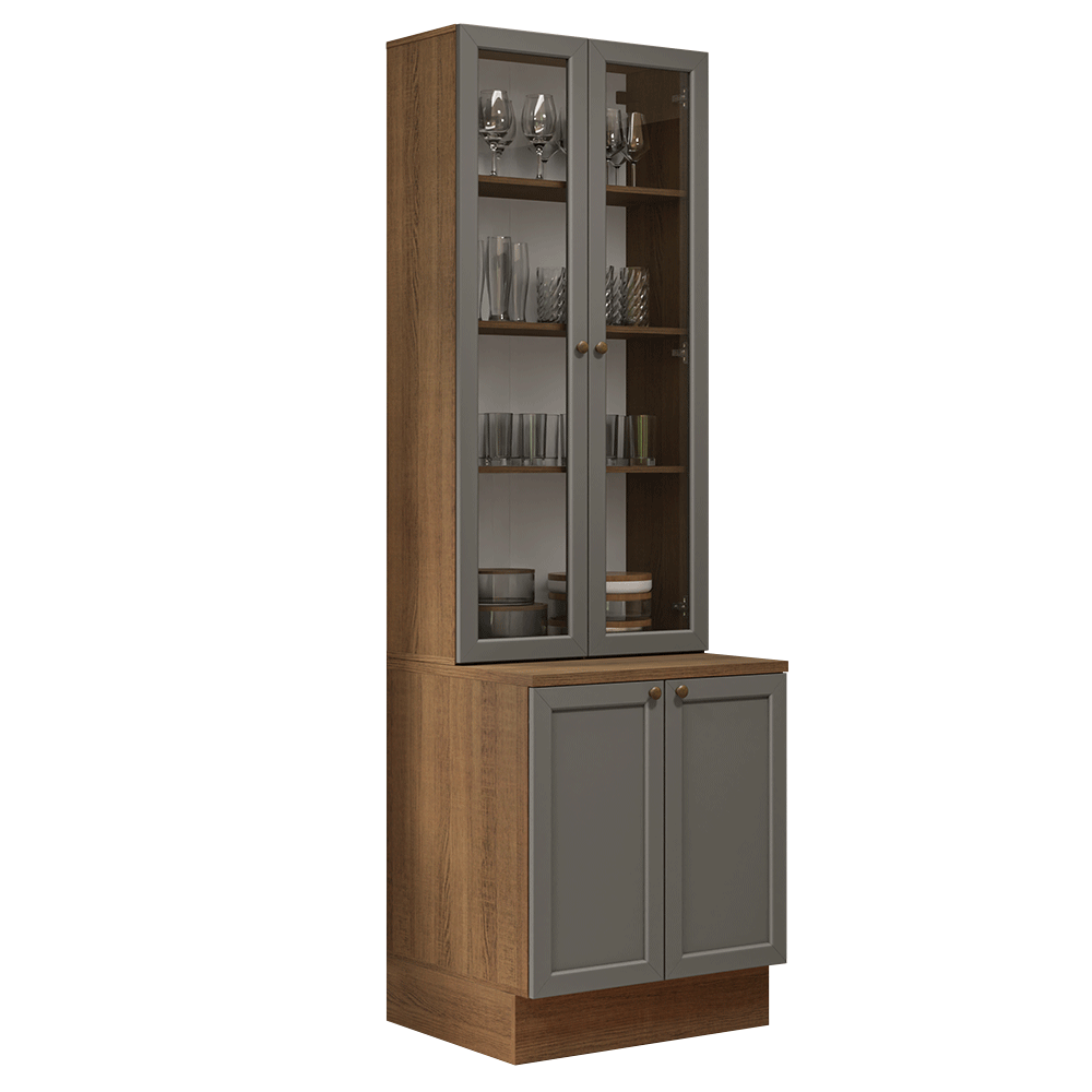 Kit Balcão + Cristaleira 70 cm Rustic/Cinza Vik Madesa 01