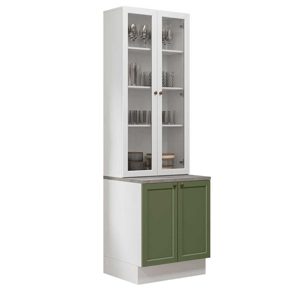 Kit Balcão + Cristaleira 70 cm Branco/Verde/Branco Vik Madesa 01