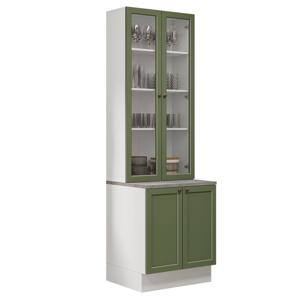 Kit Balcão + Cristaleira 70 cm Branco/Verde Vik Madesa 01