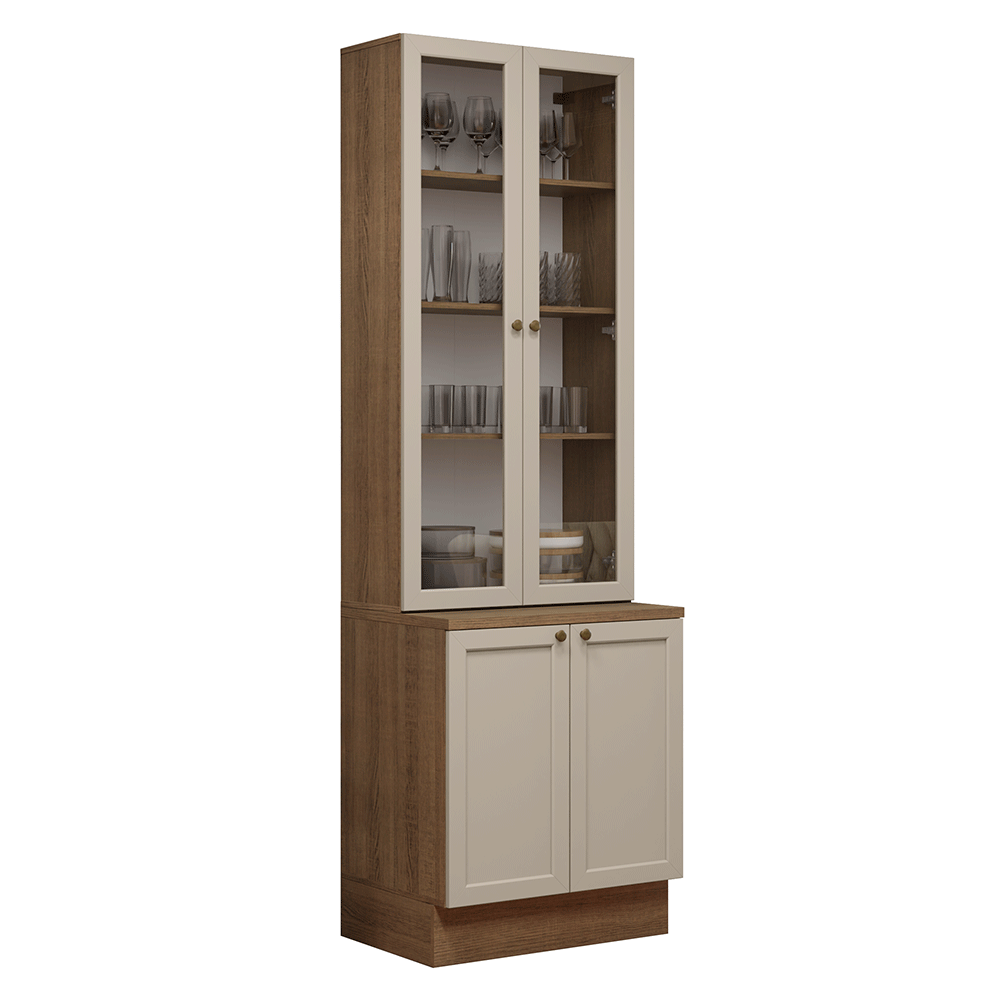 Kit Balcão + Cristaleira 70 cm Rustic/Crema Vik Madesa 02