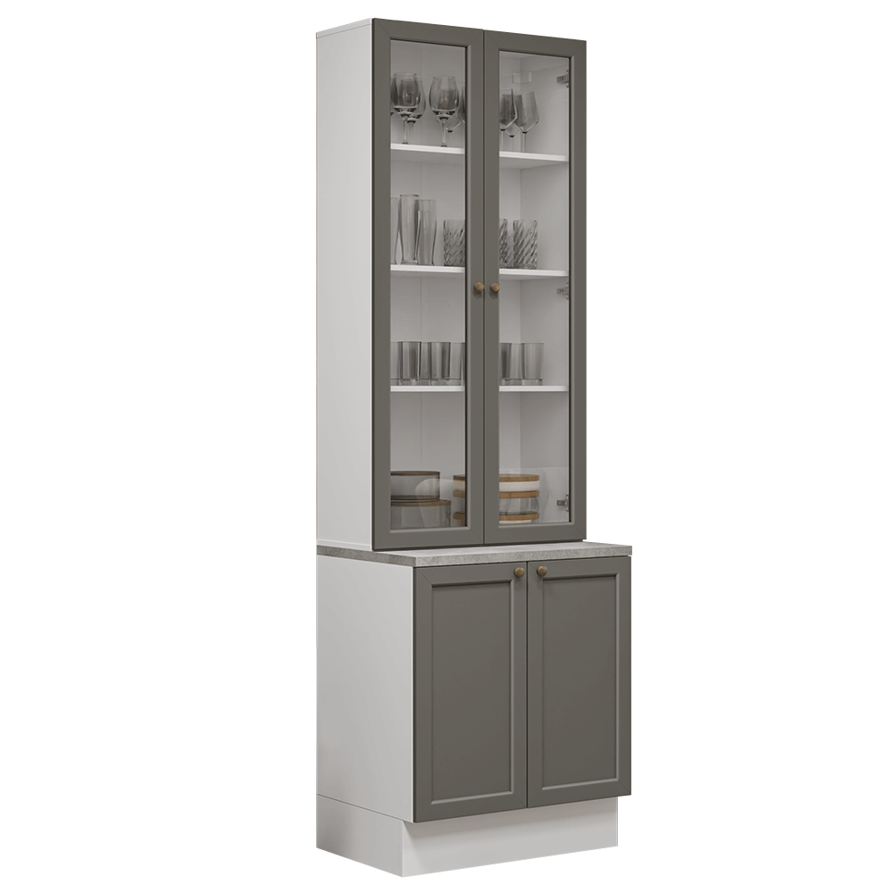 Kit Balcão + Cristaleira 70 cm Branco/Cinza Vik Madesa 02