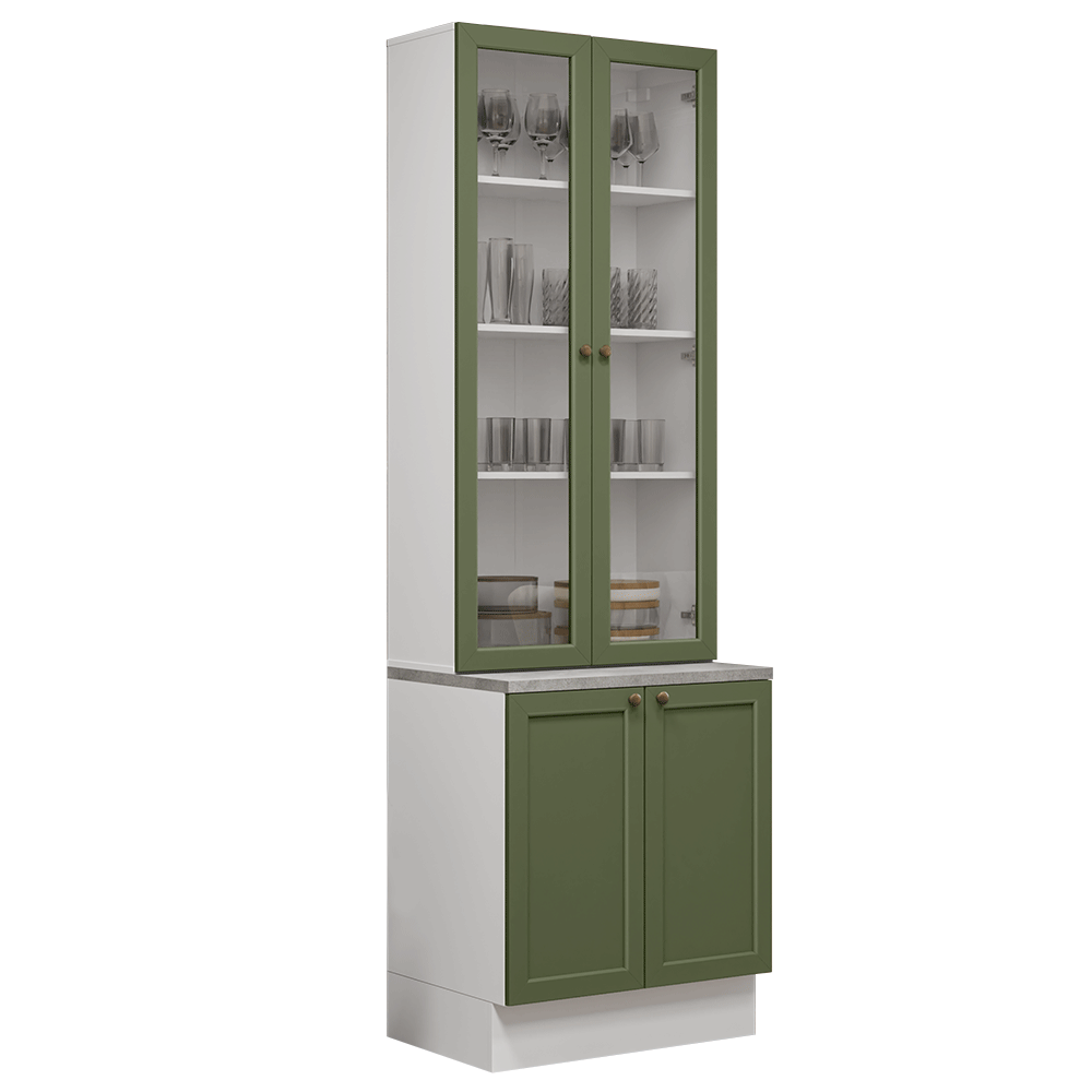 Kit Balcão + Cristaleira 70 cm Branco/Verde Vik Madesa 02