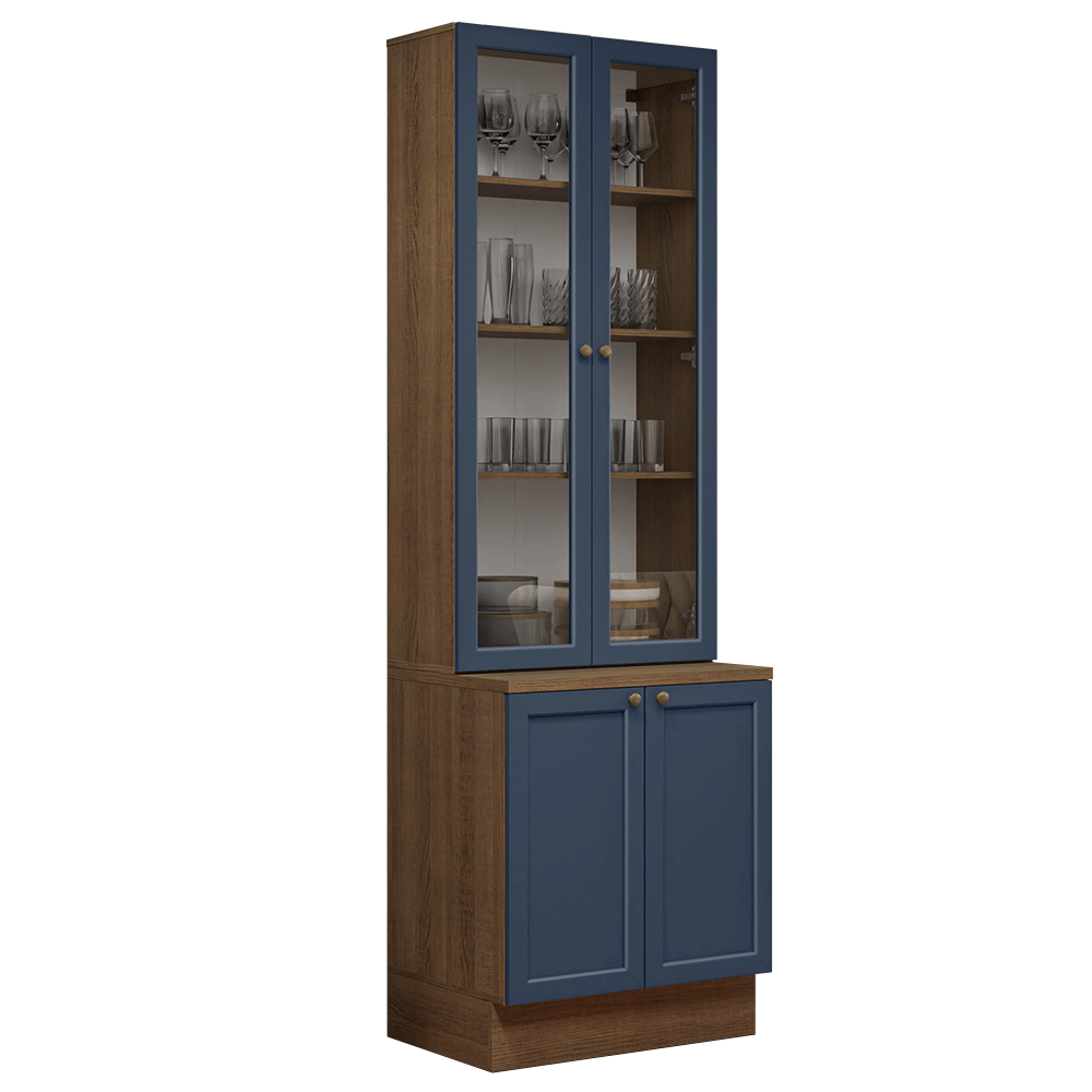 Kit Balcão + Cristaleira 70 cm Rustic/Azul Vik Madesa 02