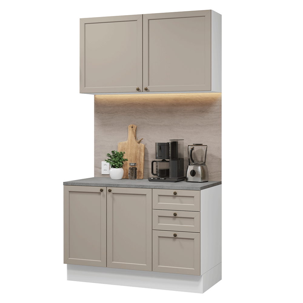 Armário de Cozinha Compacta 120 cm Branco/Crema Vik Madesa 01
