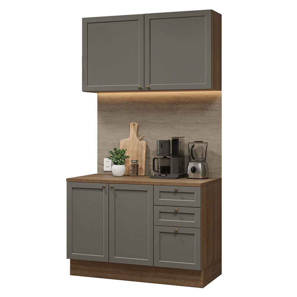 Armário de Cozinha Compacta 120 cm Rustic/Cinza Vik Madesa 01