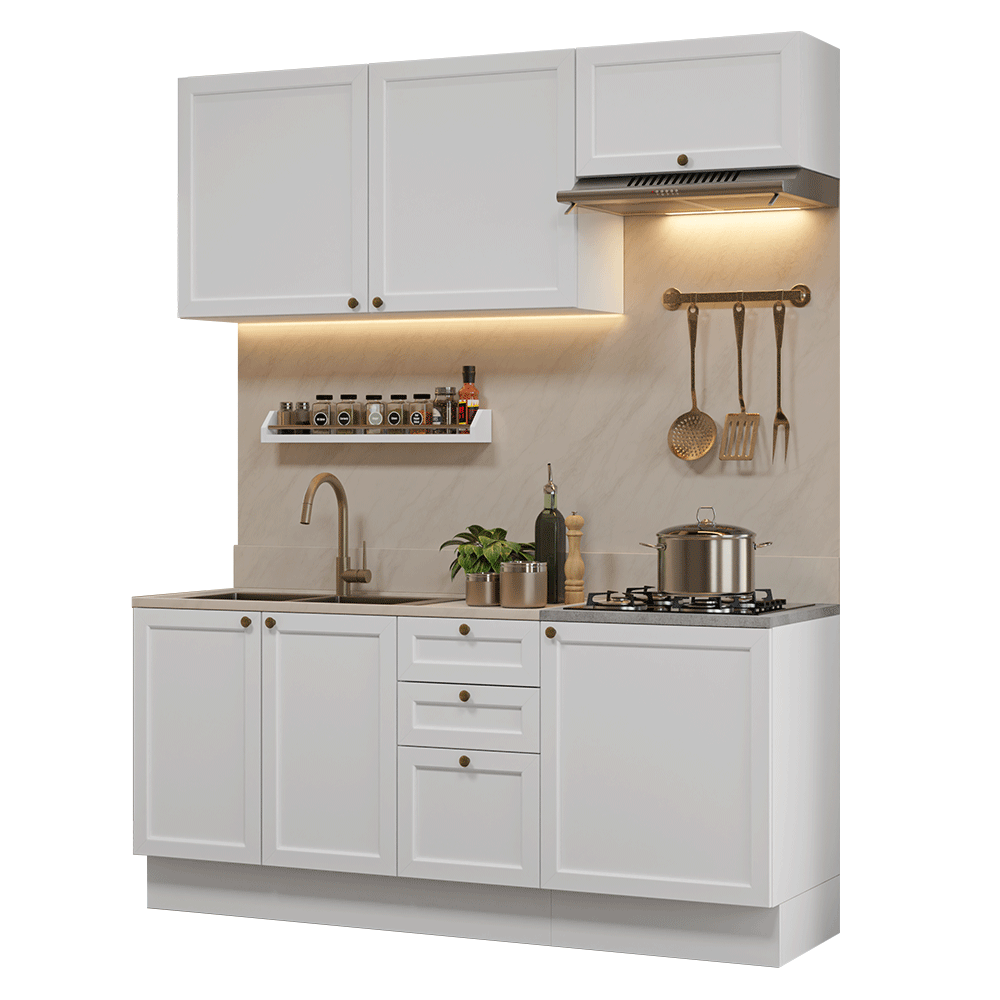 Armário de Cozinha Compacta 180 cm Branco Vik Madesa 01