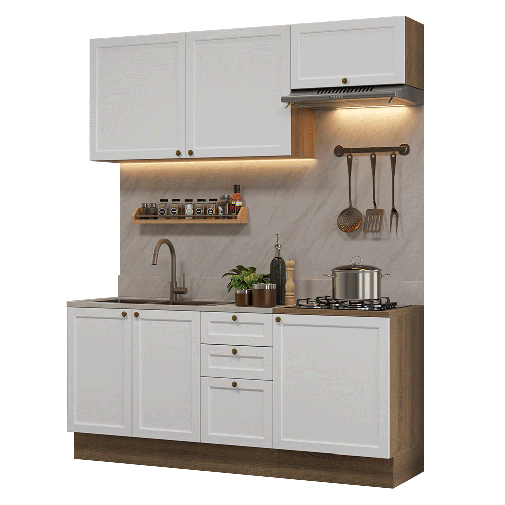 Armário de Cozinha Compacta 180 cm Rustic/Branco Vik Madesa 01