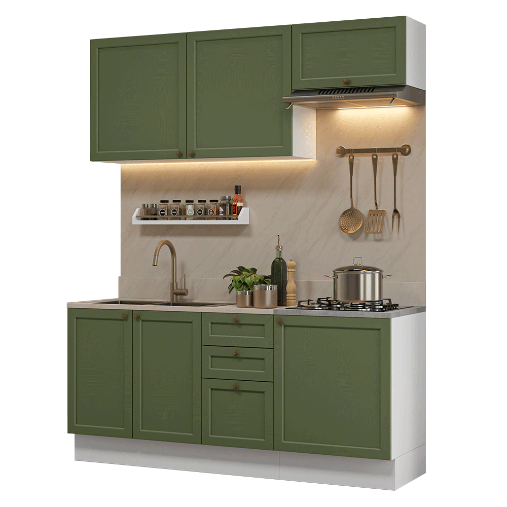 Armário de Cozinha Compacta 180 cm Branco/Verde Vik Madesa 01