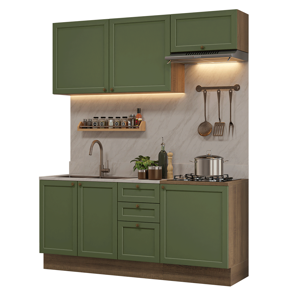 Armário de Cozinha Compacta 180 cm Rustic/Verde Vik Madesa 01
