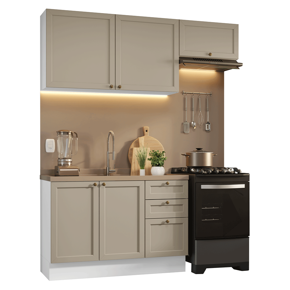 Armário de Cozinha Compacta 180 cm Branco/Crema Vik Madesa 02