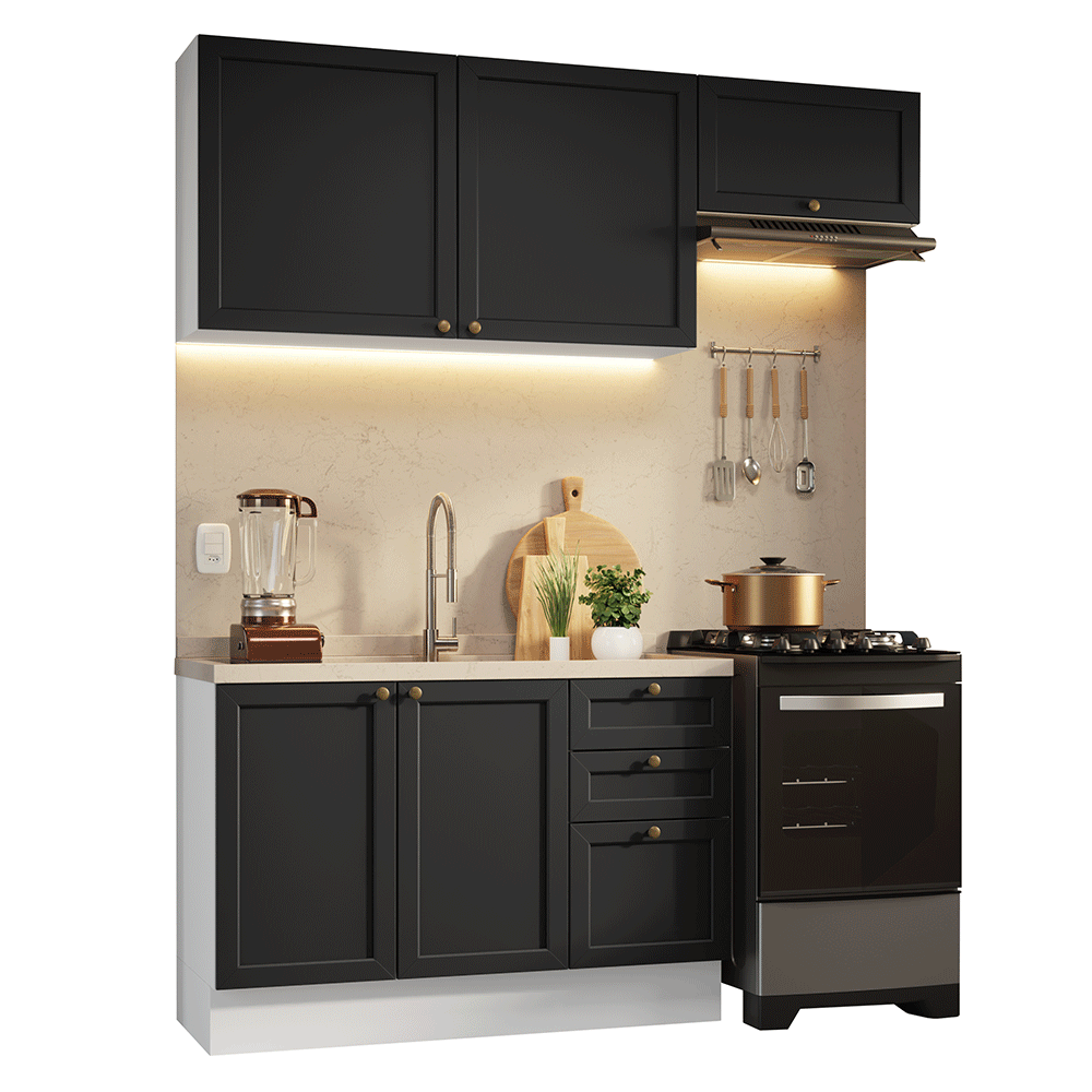 Armário de Cozinha Compacta 180 cm Branco/Preto Vik Madesa 02