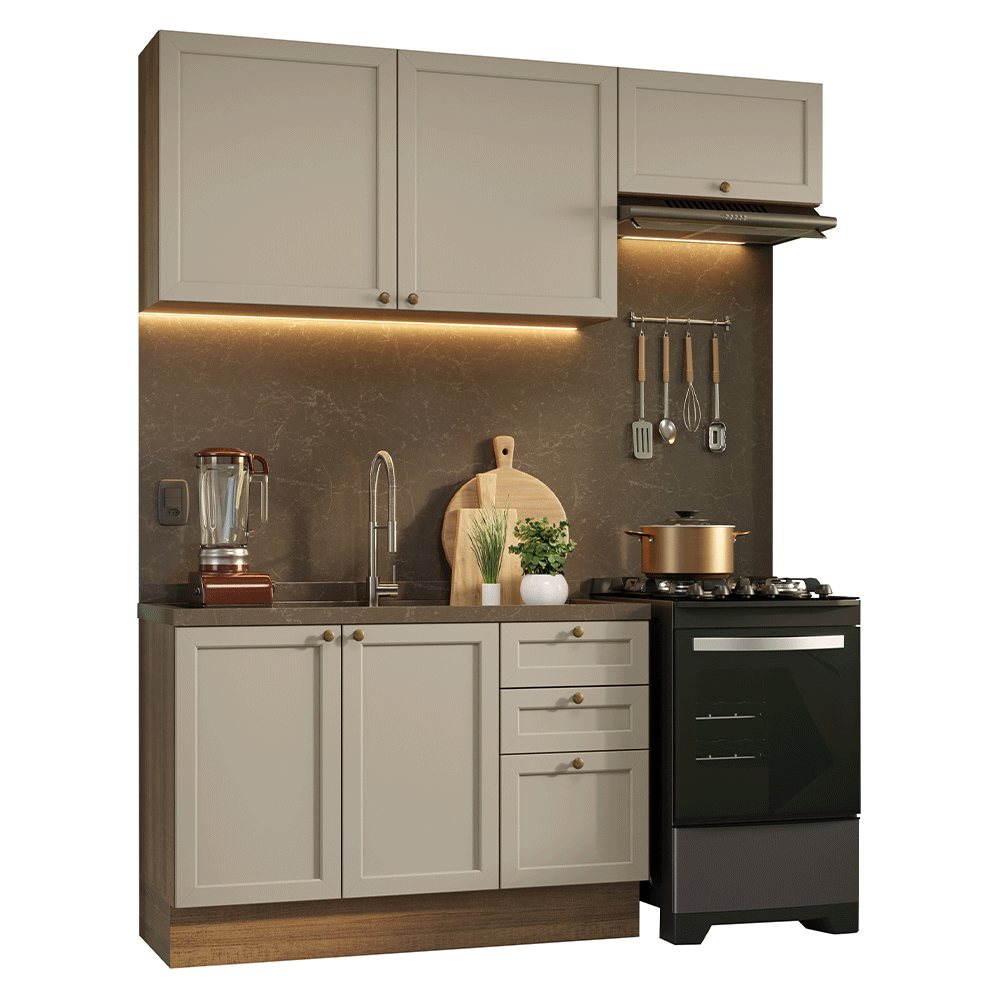 Armário de Cozinha Compacta 180 cm Rustic/Crema Vik Madesa 02
