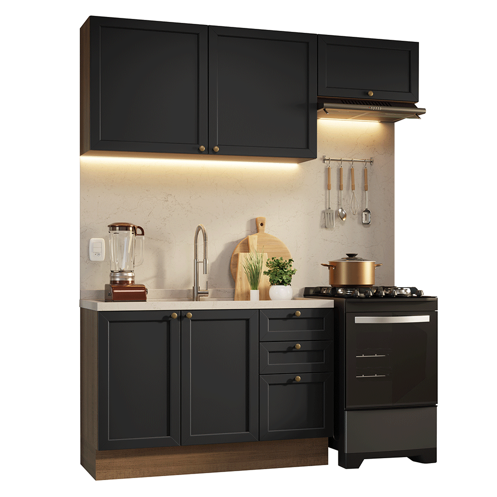 Armário de Cozinha Compacta 180 cm Rustic/Preto Vik Madesa 02