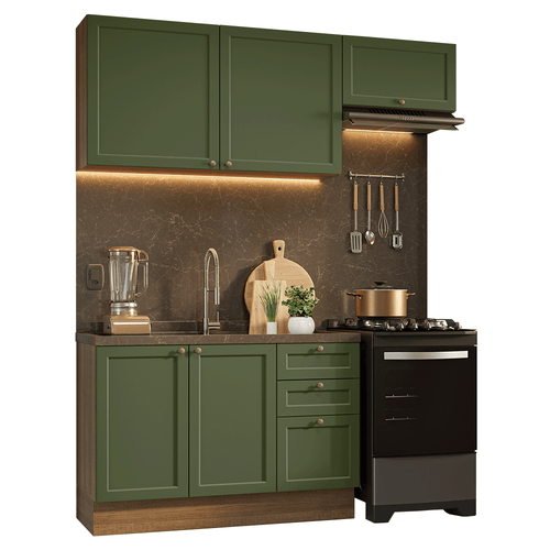 Armário de Cozinha Compacta 180 cm Rustic/Verde Vik Madesa 02