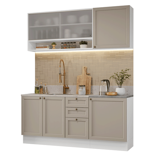 Armário de Cozinha Compacta 180 cm Branco/Crema Vik Madesa 03