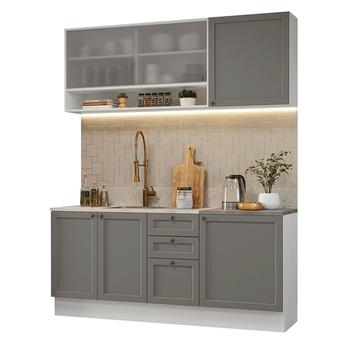 Armário de Cozinha Compacta 180 cm Branco/Cinza Vik Madesa 03