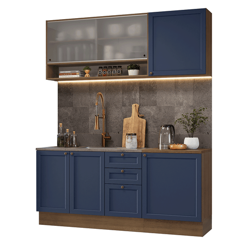 Armário de Cozinha Compacta 180 cm Rustic/Azul Vik Madesa 03