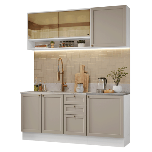 Armário de Cozinha Compacta 180 cm Branco/Crema Vik Madesa 04