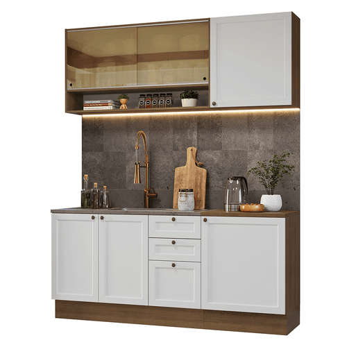 Armário de Cozinha Compacta 180 cm Rustic/Branco Vik Madesa 04