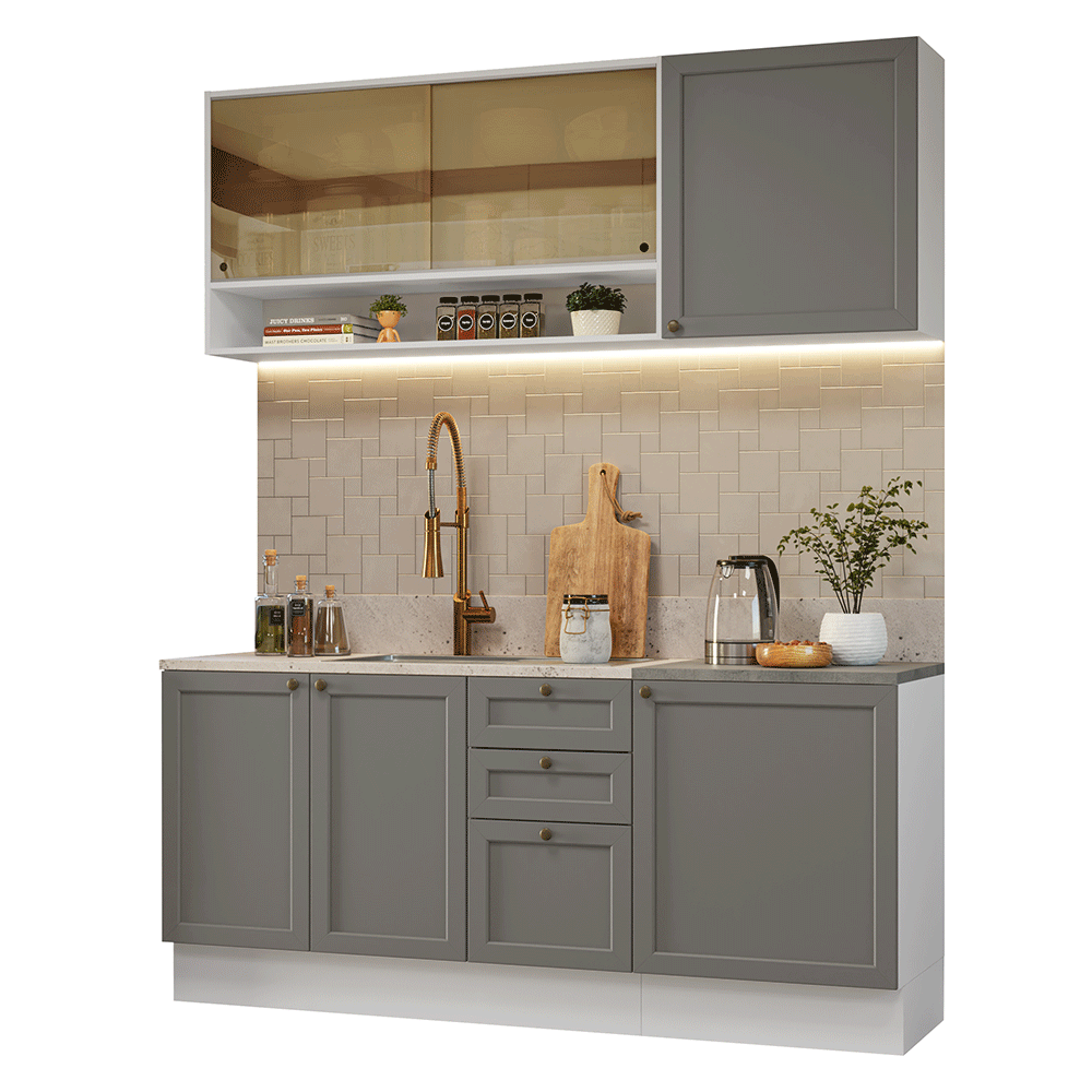 Armário de Cozinha Compacta 180 cm Branco/Cinza Vik Madesa 04
