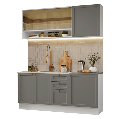 Armário de Cozinha Compacta 180 cm Branco/Cinza Vik Madesa 04