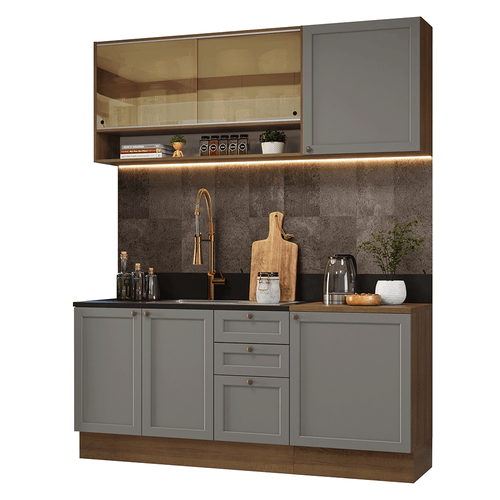 Armário de Cozinha Compacta 180 cm Rustic/Cinza Vik Madesa 04