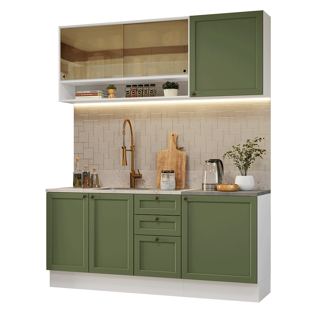 Armário de Cozinha Compacta 180 cm Branco/Verde Vik Madesa 04