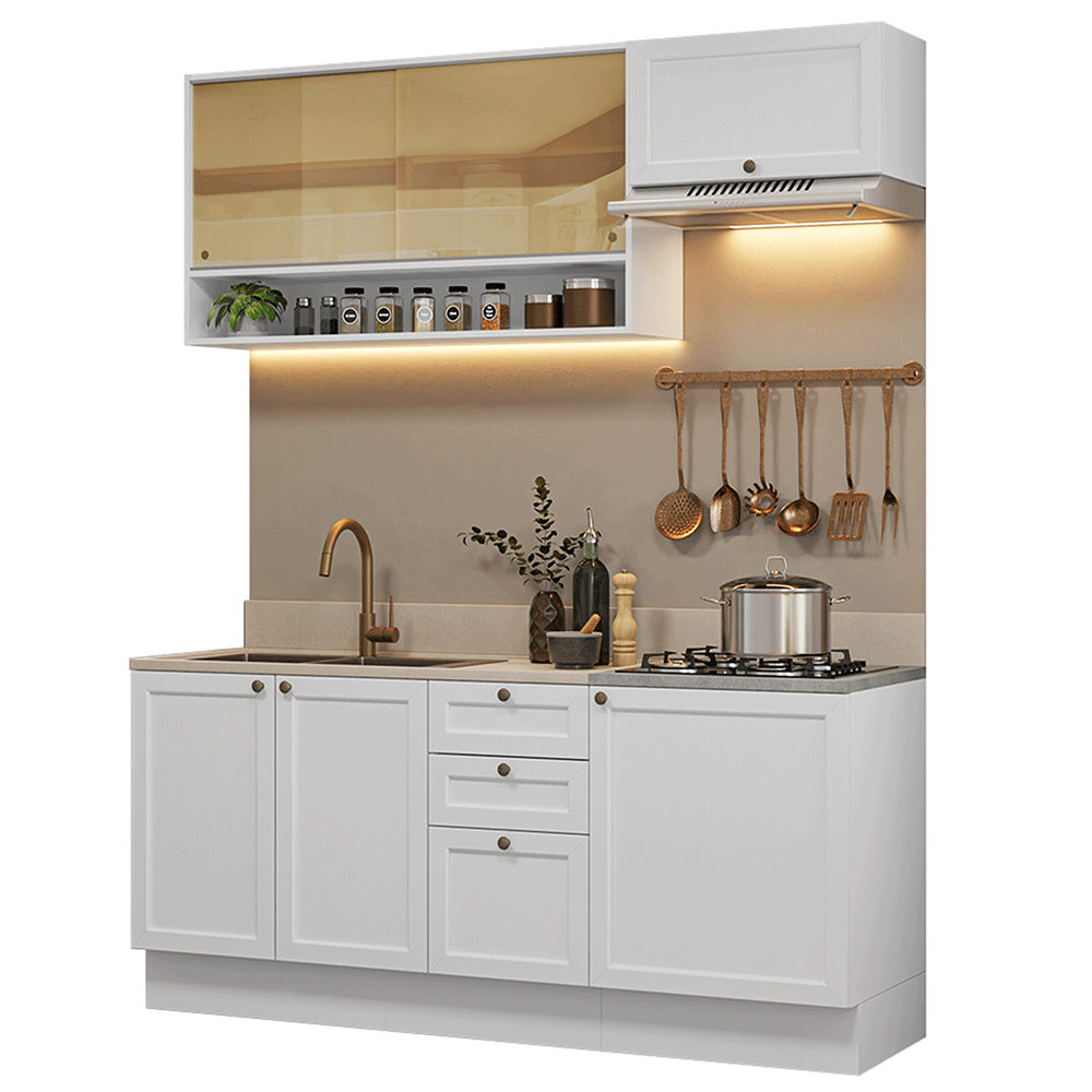 Armário de Cozinha Completa 180 cm Branco Vik Madesa 05