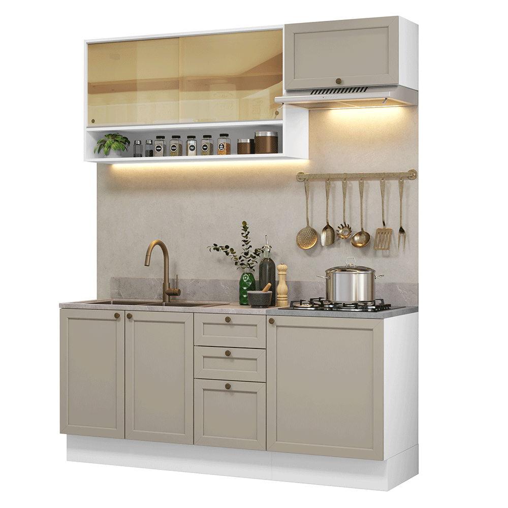 Armário de Cozinha Compacta 180 cm Branco/Crema Vik Madesa 05