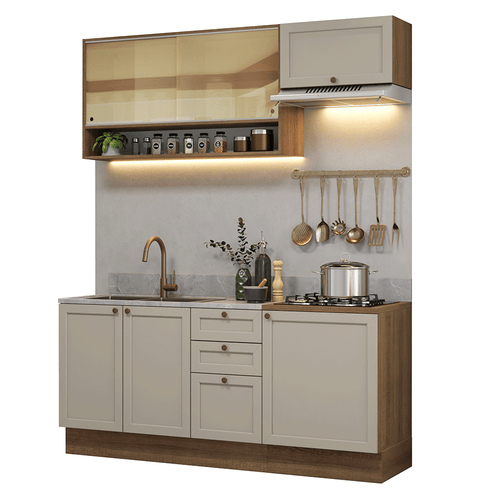 Armário de Cozinha Compacta 180 cm Rustic/Crema Vik Madesa 05