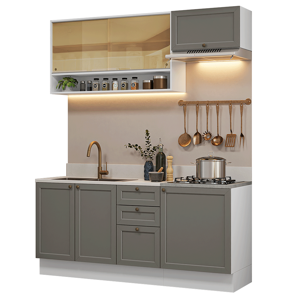 Armário de Cozinha Completa 180 cm Branco/Cinza Vik Madesa 05