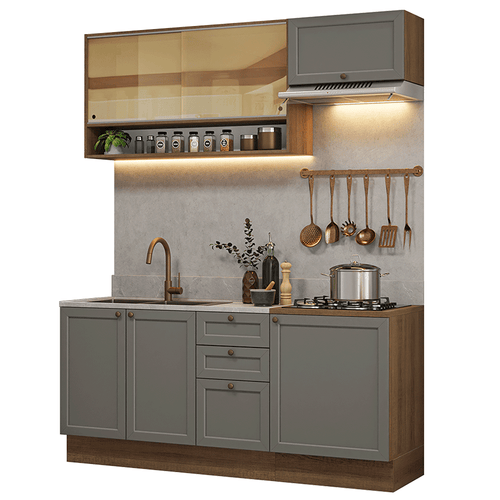 Armário de Cozinha Completa 180 cm Rustic/Cinza Vik Madesa 05