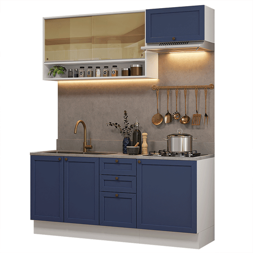Armário de Cozinha Completa 180 cm Branco/Azul Vik Madesa 05
