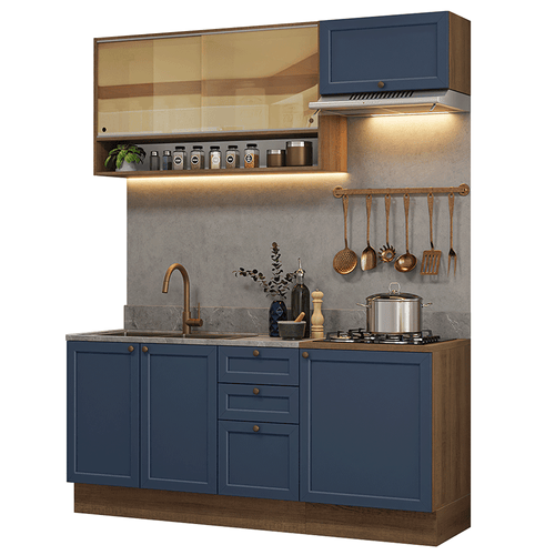 Armário de Cozinha Completa 180 cm Rustic/Azul Vik Madesa 05