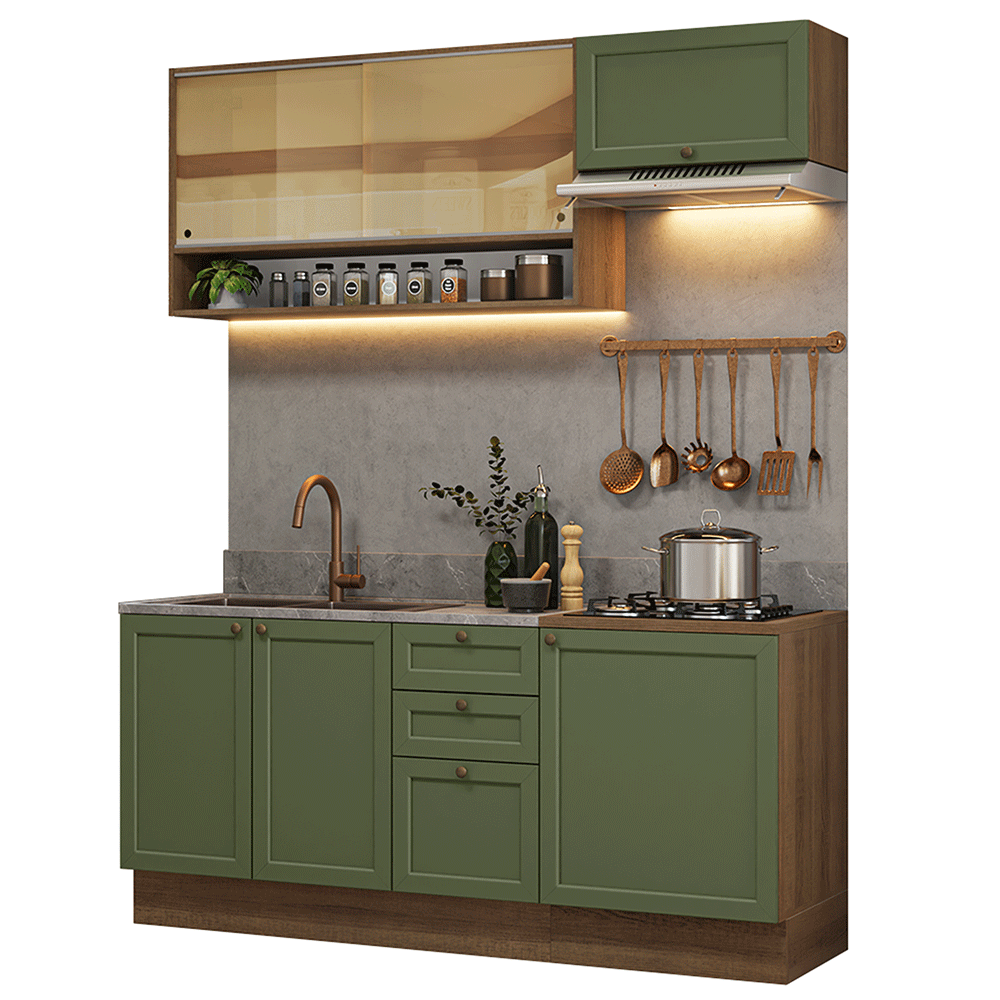Armário de Cozinha Completa 180 cm Rustic/Verde Vik Madesa 05
