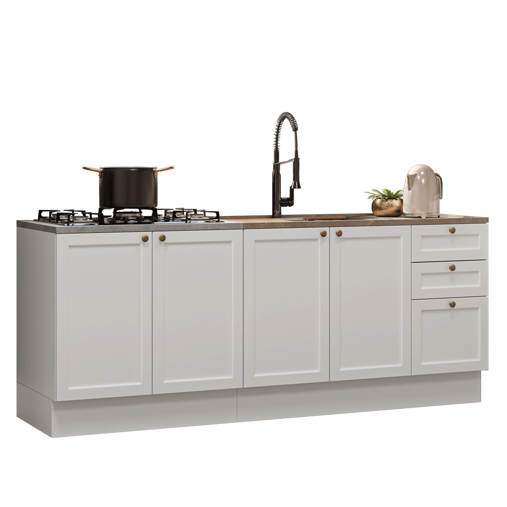 Kit com 2 Balcões de Cozinha 3 Gavetas 4 Portas (Sem Tampo e Pia) Branco Vik Madesa 01