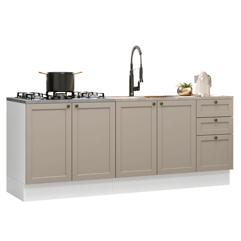 Kit com 2 Balcões de Cozinha 3 Gavetas 4 Portas (Sem Tampo e Pia) Branco/Crema Vik Madesa 01