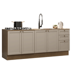 Kit com 2 Balcões de Cozinha 3 Gavetas 4 Portas (Sem Tampo e Pia) Rustic/Crema Vik Madesa 01