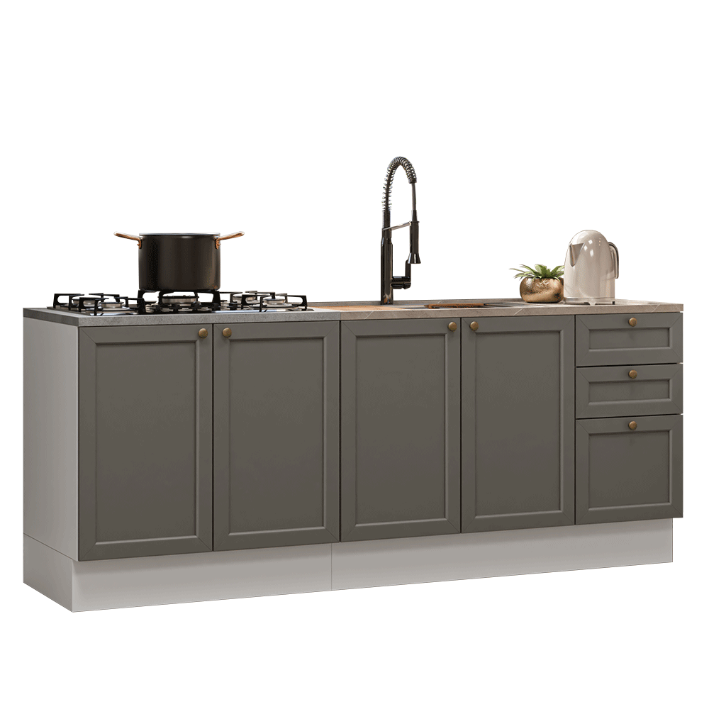 Kit com 2 Balcões de Cozinha 3 Gavetas 4 Portas (Sem Tampo e Pia) Branco/Cinza Vik Madesa 01