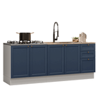 Kit com 2 Balcões de Cozinha 3 Gavetas 4 Portas (Sem Tampo e Pia) Branco/Azul Vik Madesa 01
