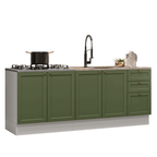 Kit com 2 Balcões de Cozinha 3 Gavetas 4 Portas (Sem Tampo e Pia) Branco/Verde Vik Madesa 01