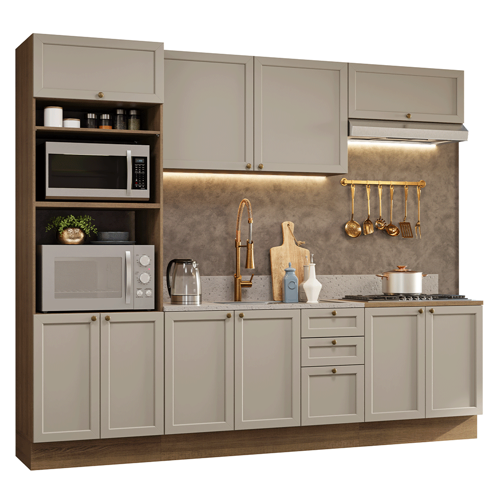 Armário de Cozinha Completa 270 cm Rustic/Crema Vik Madesa 01