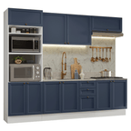 Armário de Cozinha Completa 270 cm Branco/Azul Vik Madesa 01